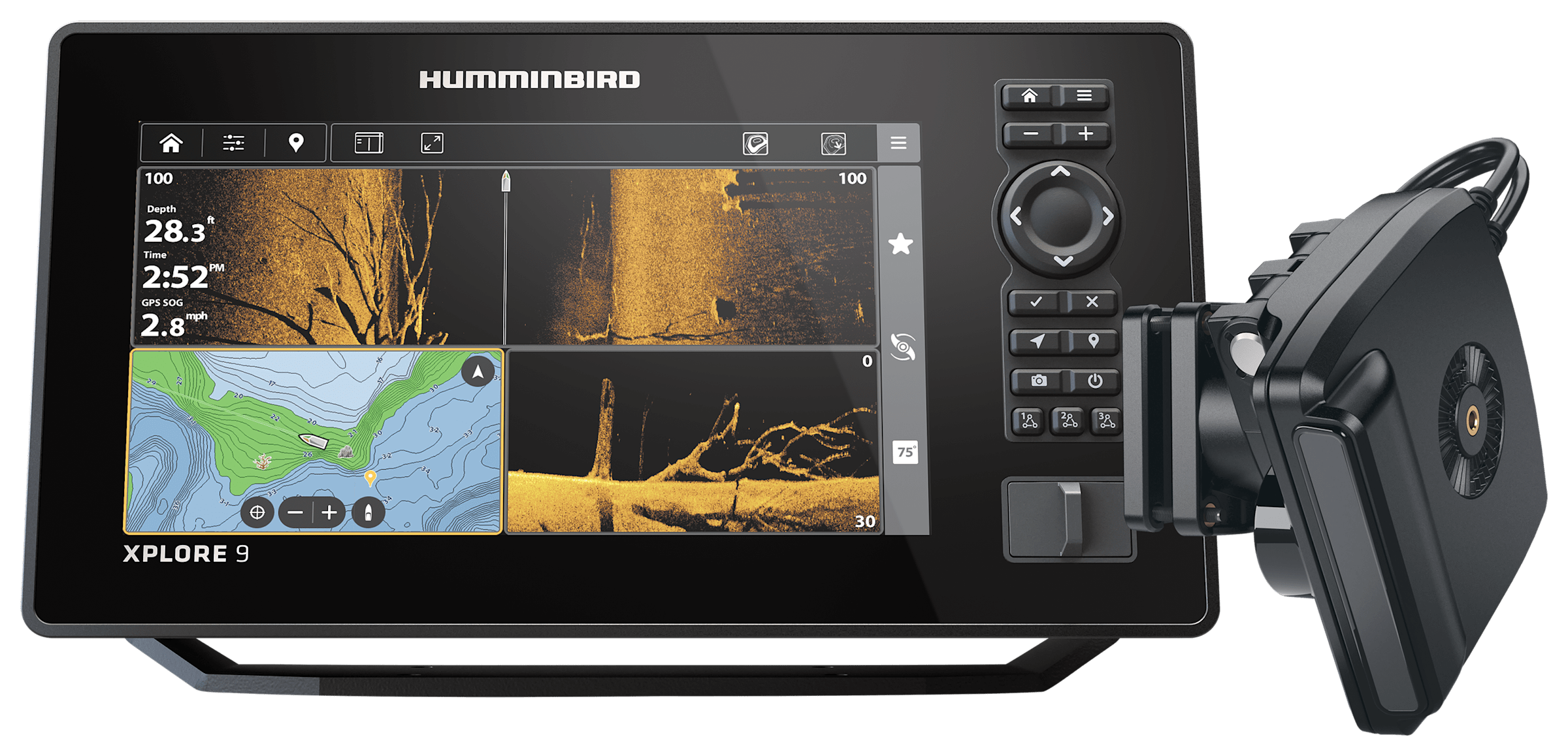 Humminbird XPLORE 9 CMSI+ CHIRP MEGA SI Fish Finder/Chartplotter and MEGA Live 2 Imaging Transducer Bundle