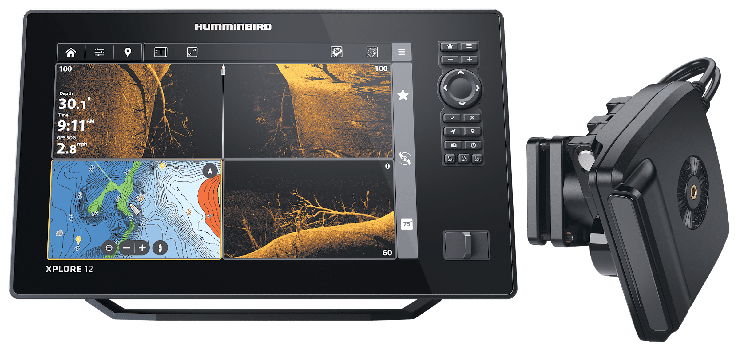 Humminbird XPLORE 12 CHIRP MEGA SI Fish Finder/Chartplotter and MEGA Live 2 Imaging Transducer Bundle